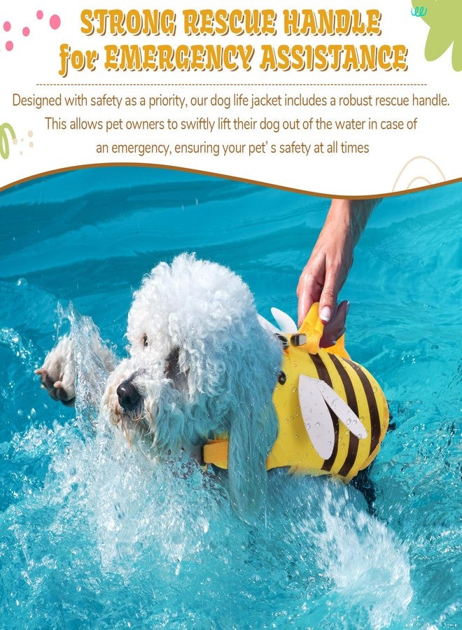 Relaxweex Dog Life Jacket Dog Life Vest for Swimming Boating Cute Bee Design with Rescue Handle Adjustable High Flotation Pet Lifesaver Swimsuit for Small Medium Large Puppy Water Safety(Medium) - Image 5